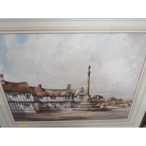 16 - A FRAMED AND GLAZED WATERCOLOUR OF THE SQUARE, LAVENHAM, SUFFOLK, BY ALAN CAPEY, 36 X 49.5 CM