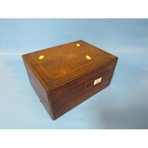 243 - AN ANTIQUE INLAID WRITING SLOPE DATED 6TH MAY 1889