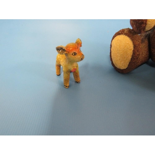 265 - A JOINTED PORCELAIN MINIATURE STEIFF TEDDY BEAR LICENSE EC99 # 53813  TOGETHER WITH A STEIFF MINIATU... 