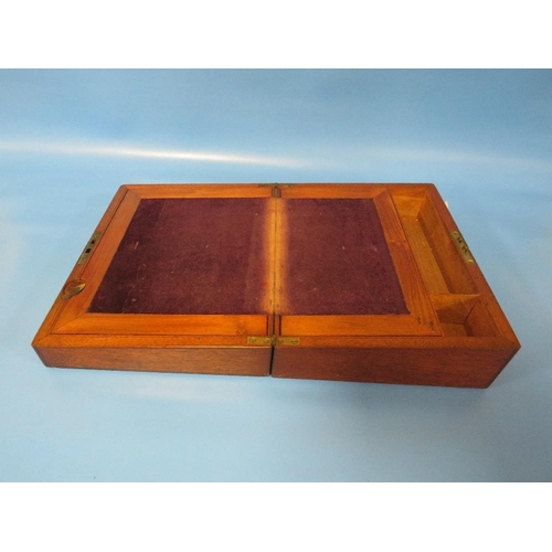 288 - A BRASS BOUND WALNUT STYLE BOX TOGETHER WITH A SMALL WRITING SLOPE (2)