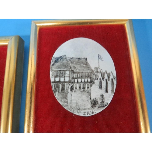 296 - FIVE BILSTON ENAMEL J.A. WYLDE FRAMED PLAQUES, INCLUDING IMAGES OF 