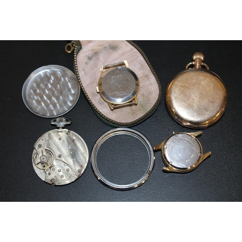 303 - A GOLD PLATED OPEN FACE POCKET WATCH, THE WHITER ENAMEL DIAL SIGNED COCKE & SON WOLVERHAMPTON ALONG ... 