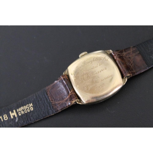 306 - A 9 CARAT GOLD VERTEX WRIST WATCH WITH PRESENTATION ENGRAVING 1957