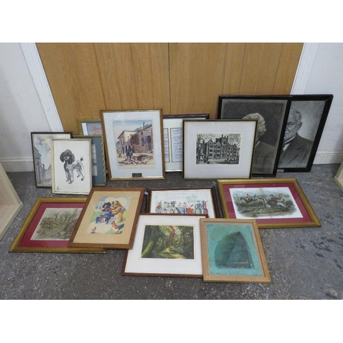 32 - A SELECTION OF WATERCOLOURS, MIXED MEDIA AND PRINTS TO INCLUDE JAMES PRIDDEY ETC