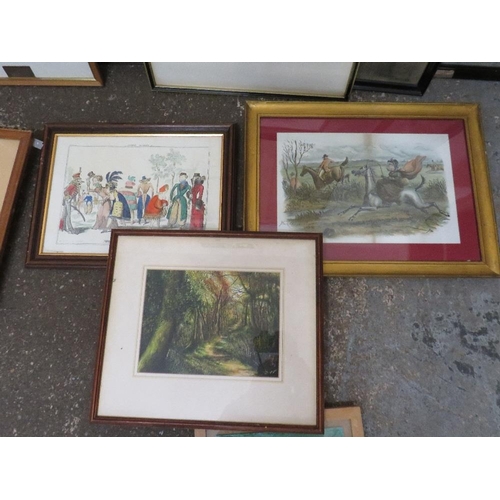 32 - A SELECTION OF WATERCOLOURS, MIXED MEDIA AND PRINTS TO INCLUDE JAMES PRIDDEY ETC