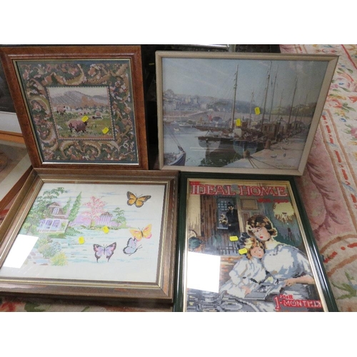 34 - AN OAK FRAMED HARBOUR SCENE OIL PAINTING WITH AN ARTHUR R STANLEY PRINT ETC (6)