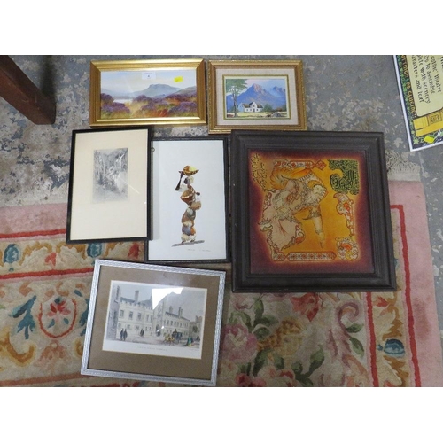 4 - A COLLECTION OF ASSORTED PICTURES, AND PRINTS ETC TOGETHER WITH A VINTAGE ART DECO STYLE MIRROR (QTY... 