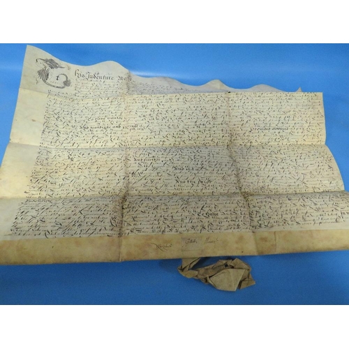 441 - A CHARLES I INDENTURE DATED 1633, HAND WRITTEN IN BLACK INK ON VELLUM