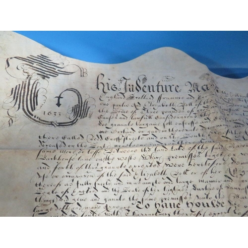 441 - A CHARLES I INDENTURE DATED 1633, HAND WRITTEN IN BLACK INK ON VELLUM