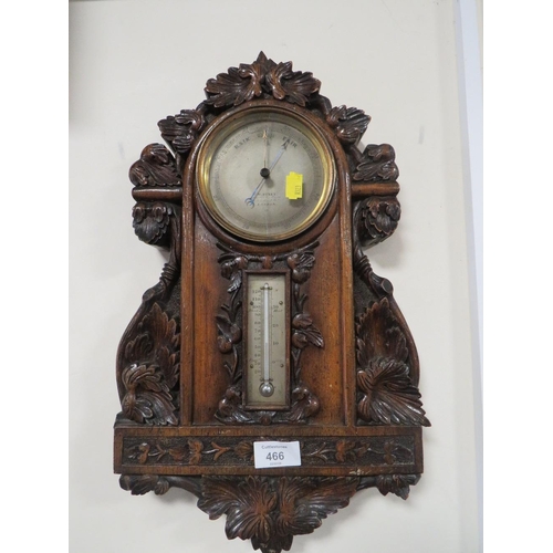 466 - AN ANTIQUE HEAVILY CARVED WALL BAROMETER A/F