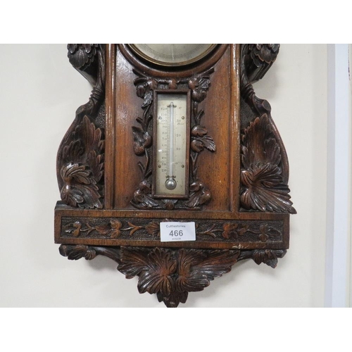 466 - AN ANTIQUE HEAVILY CARVED WALL BAROMETER A/F