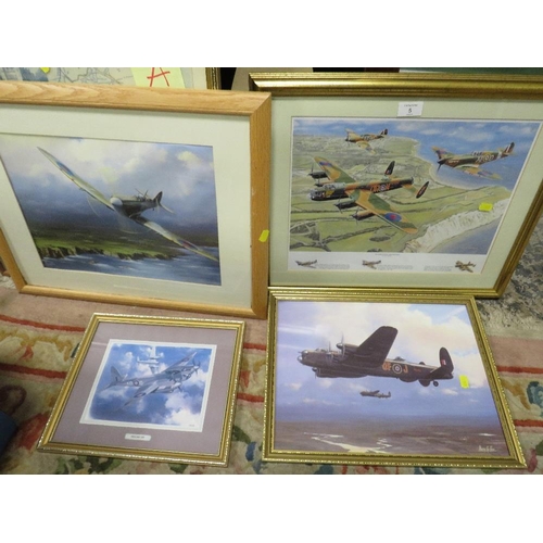 5 - A COLLECTION OF ASSORTED PICTURES, PRINTS AND PAINTINGS TO INCLUDE FOUR FRAMED AIRCRAFT PICTURES, TW... 