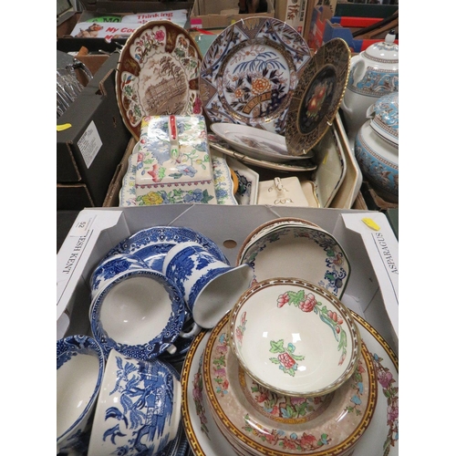 52 - TWO TRAYS OF ASSORTED CERAMICS TO INCLUDE A MASONS REGENCY CHEESE DISH