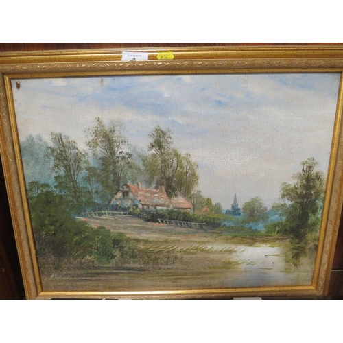 8 - AN ENGLISH COUNTRY LANDSCAPE OIL ON CANVAS - 37 x 49.5 cm