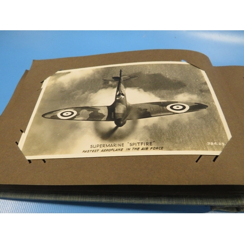 344 - A VINTAGE PHOTO GRAPHICAL POSTCARDS  ALBUM FILLED WITH MANY BLACK & WHITE IMAGES OF RAF FIGHTER PLAN... 