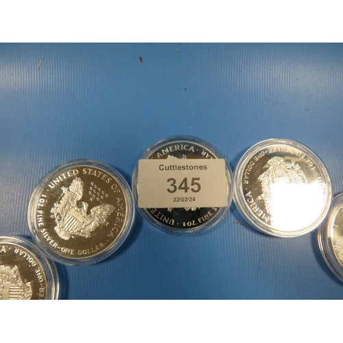 345 - FIFTEEN 1OZ SILVER DOLLAR COINS