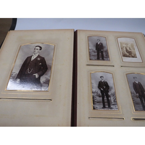 347 - AN ANTIQUE PHOTO ALBUM AND CONTENTS TOGETHER WITH A POSTCARD ALBUM (2)