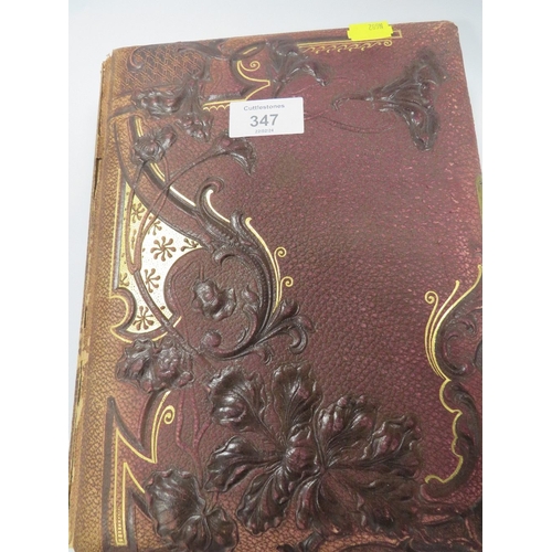 347 - AN ANTIQUE PHOTO ALBUM AND CONTENTS TOGETHER WITH A POSTCARD ALBUM (2)