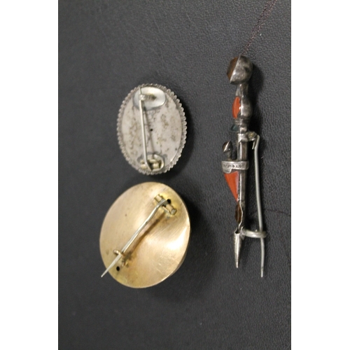 354 - THREE VICTORIAN BROOCHES TO INCLUDE A HALLMARKED SILVER DIRK