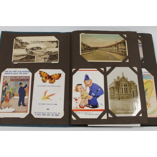 389 - A VINTAGE POSTCARD ALBUM WITH MANY COMICAL EXAMPLES