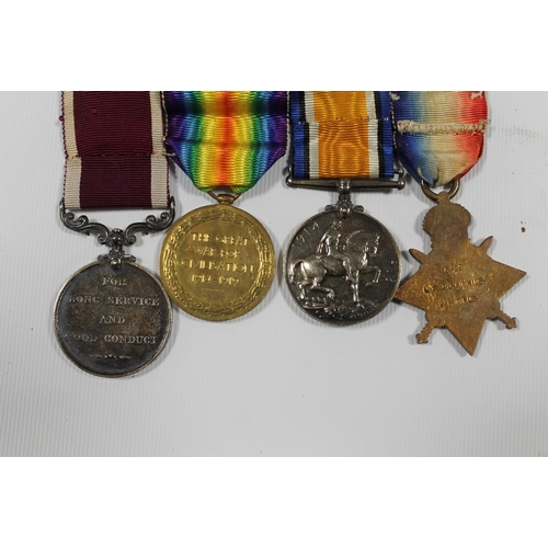 393 - A WW1 MEDAL TRIO AND LSGC MEDAL GROUP. CONSISTING OF 1914 STAR AND BAR, BRITISH WAR MEDAL, VICTORY M... 