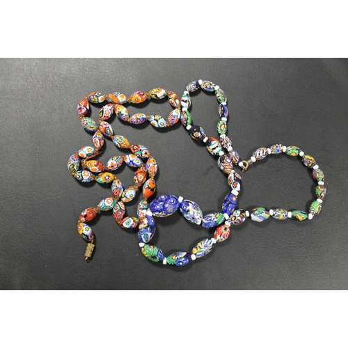 416 - TWO MILLEFIORE STYLE BEAD NECKLACES