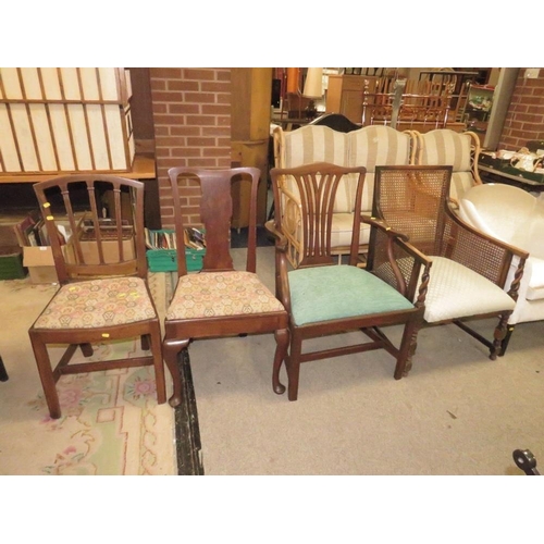 764 - AN ANTIQUE BERGERE ARMCHAIR AND THREE ANTIQUE CHAIRS (4)