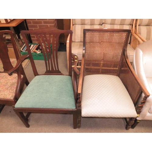 764 - AN ANTIQUE BERGERE ARMCHAIR AND THREE ANTIQUE CHAIRS (4)