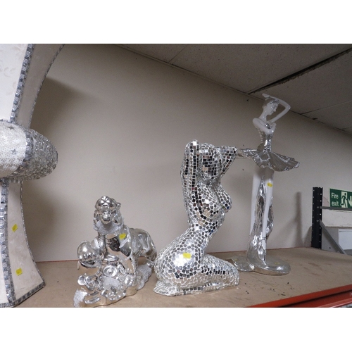 171 - A MODERN WHITE AND SILVER BALLERINA, TIGER, VASE AND NAKED FEMALE (4)