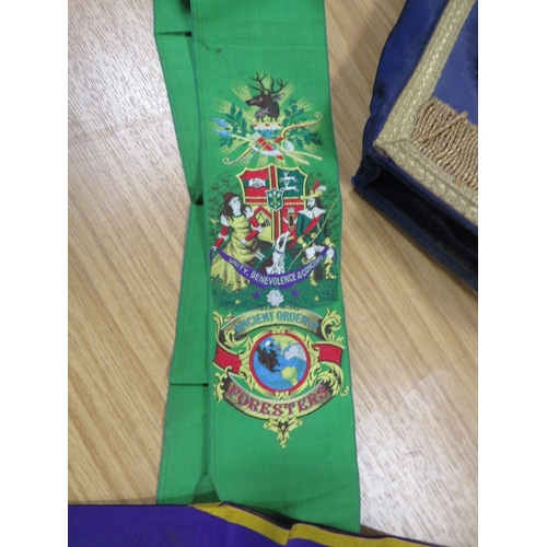 391 - TWO VINTAGE WARWICKSHIRE ARM BANDS TOGETHER WITH TWO SASHES FOR THE GLOUCESTER CORKS AND THE ANCIENT... 