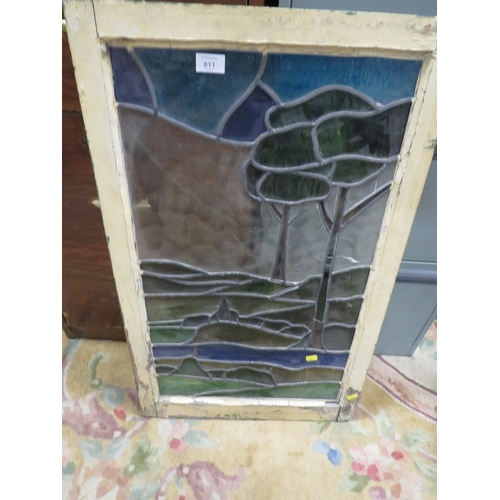 811 - AN ART NOUVEAU LEADED GLASS PANEL