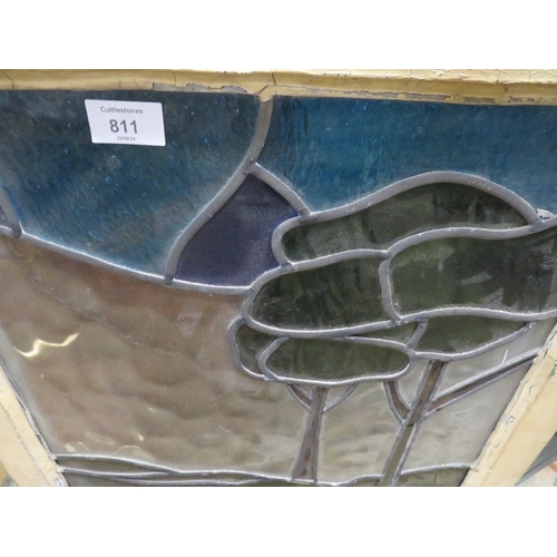 811 - AN ART NOUVEAU LEADED GLASS PANEL