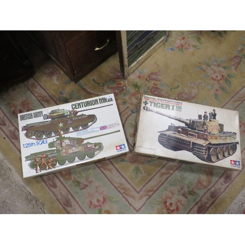 84 - TWO LARGE BOXED UNMADE TAMIYA TANK MODEL KITS, 1:25 SCALE, TIGER AND CENTURION MARK 2