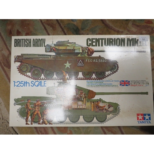 84 - TWO LARGE BOXED UNMADE TAMIYA TANK MODEL KITS, 1:25 SCALE, TIGER AND CENTURION MARK 2