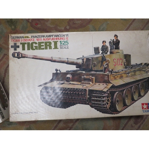 84 - TWO LARGE BOXED UNMADE TAMIYA TANK MODEL KITS, 1:25 SCALE, TIGER AND CENTURION MARK 2