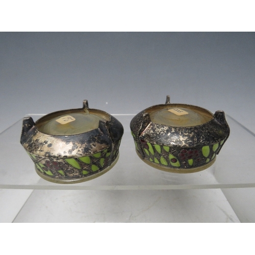 257 - A PAIR OF VINTAGE RUSSIAN SILVER AND CLOISONNE SALTS, Dia at top 5.5 cm