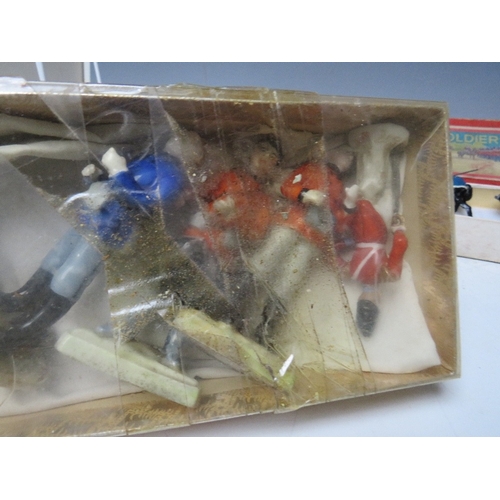 474 - FIVE JOHILLCO KNIGHTS IN ARMOUR FIGURES IN BOX, along with other loose minor figures