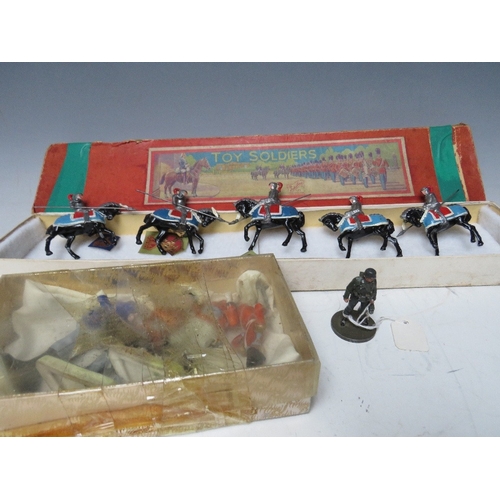 474 - FIVE JOHILLCO KNIGHTS IN ARMOUR FIGURES IN BOX, along with other loose minor figures