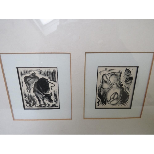 1 - AGNES MILLER PARKER (1895-1980). Two woodcuts depicting cattle and ducks in one frame, 7.5 x 6 cm