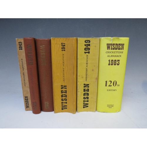 106 - WARTIME AND LATER WISDEN CRICKETERS' ALMANACK, to include softbacks 1943, 1947, 1948 and hardbacks 1... 