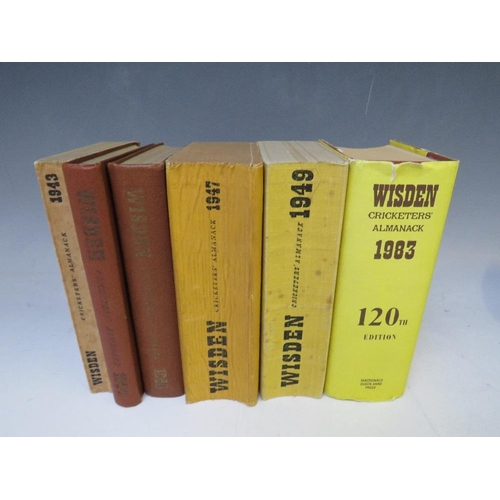 106 - WARTIME AND LATER WISDEN CRICKETERS' ALMANACK, to include softbacks 1943, 1947, 1948 and hardbacks 1... 