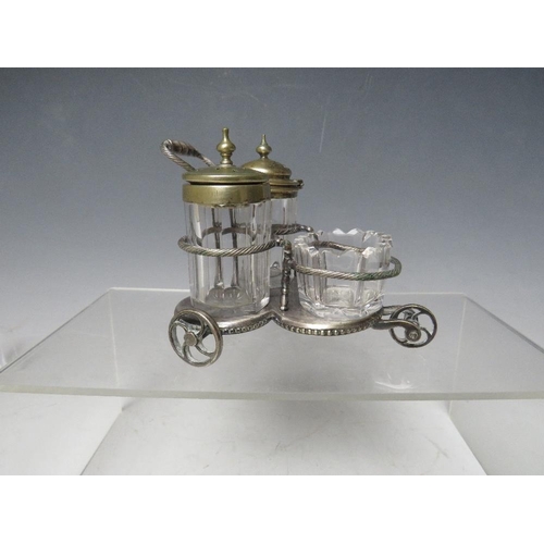 128 - AN EDWARDIAN SILVER PLATED NOVELTY TROLLEY CRUET