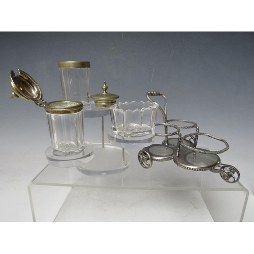 128 - AN EDWARDIAN SILVER PLATED NOVELTY TROLLEY CRUET