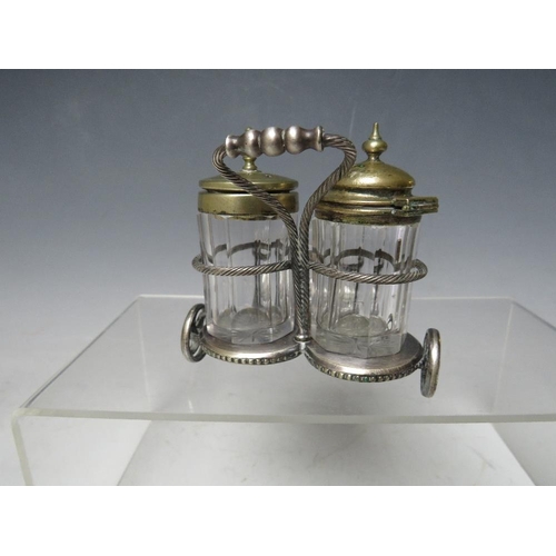 128 - AN EDWARDIAN SILVER PLATED NOVELTY TROLLEY CRUET