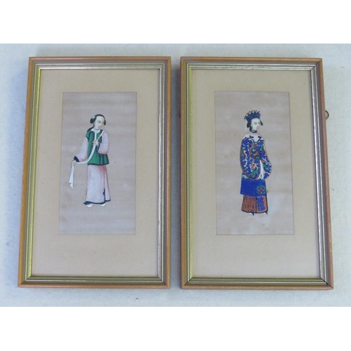 13 - A PAIR OF 19TH CENTURY ORIENTAL FIGURE STUDIES, unsigned, watercolour and gouache on rice paper, fra... 