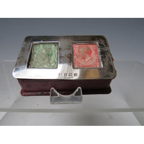 130 - A HALLMARKED SILVER MOUNTED TWO COMPARTMENT STAMP BOX - BIRMINGHAM 1913, H 3 cm, W 4 cm, L 7 cm