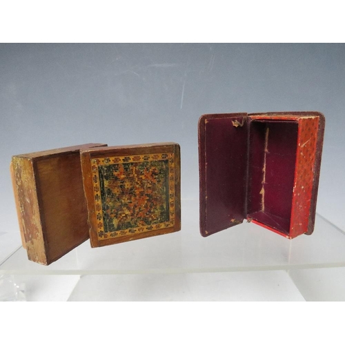 137 - A VICTORIAN TUNBRIDGEWARE BOX, D 3 cm, W 6 cm, H 6 cm, together with a novelty book stamp box 8 x 4.... 