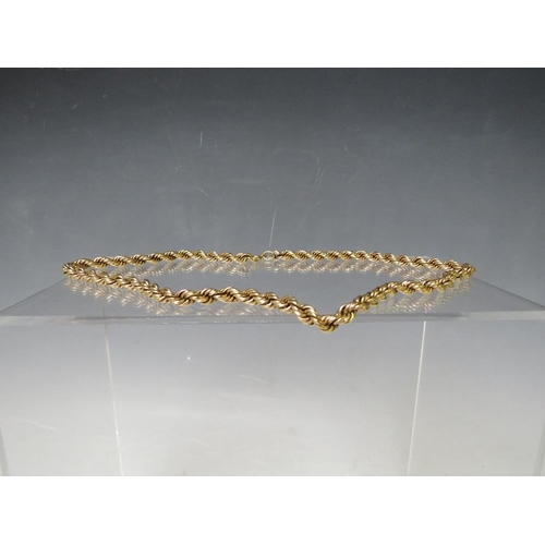 150 - A HALLMARKED 9CT GOLD ROPE CHAIN, overall L 46.5 cm, approx weight 20 g