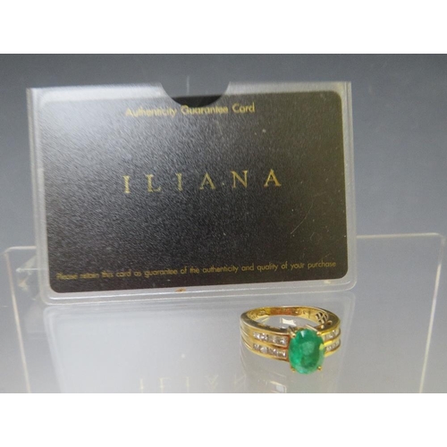 153 - AN 18CT GOLD 'ILIANA' EMERALD RING, with diamond set shoulders, the certificate states it is a Colum... 