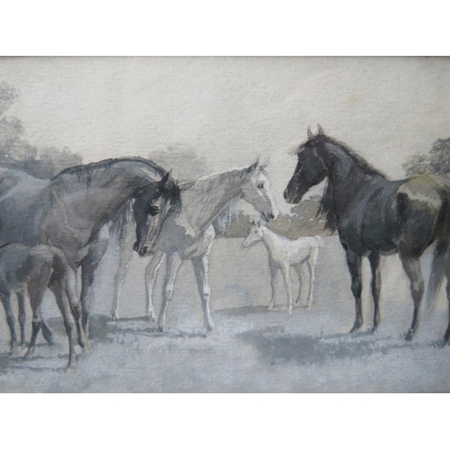 16 - A FORESTIER (XIX). Sketch of horses, noted verso, framed and glazed, 9 x 16 cm